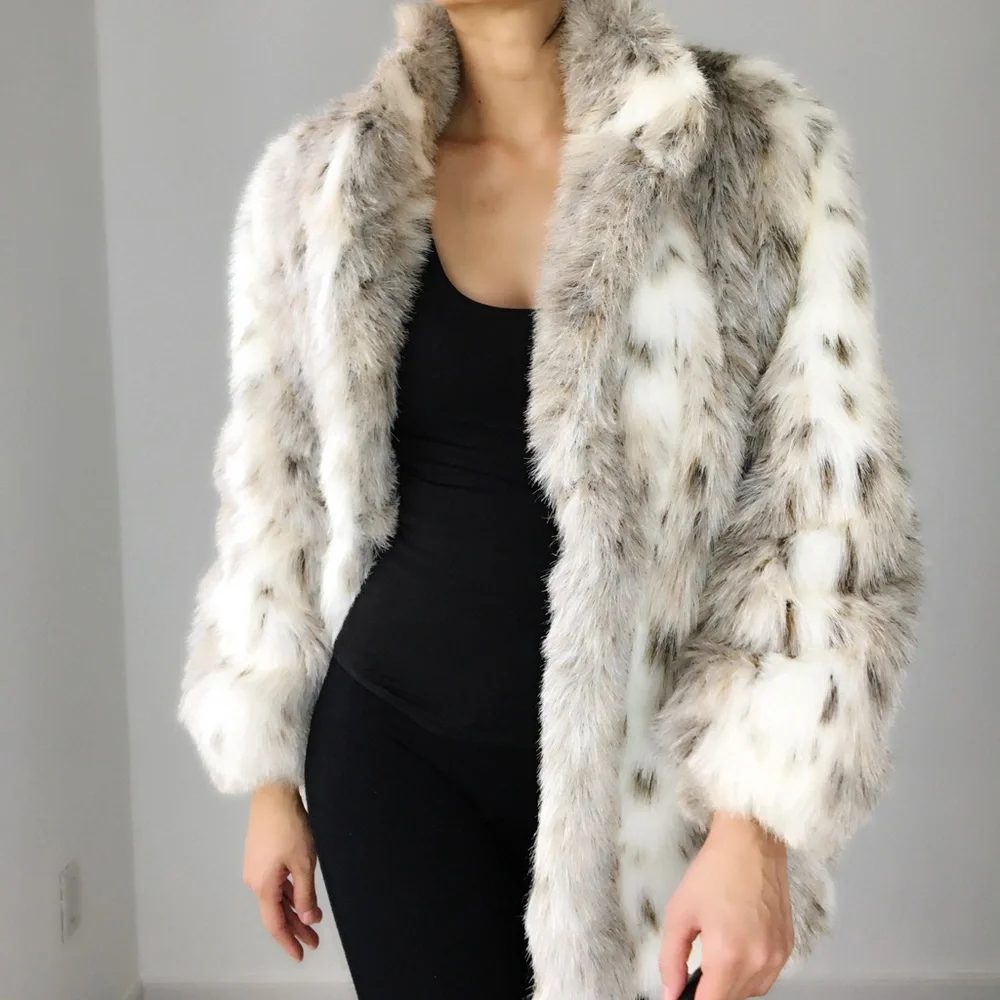 VINTAGE BOHO FAUX FUR COAT JACKET - SNOW LEAPARD - Picture 5 of 8
